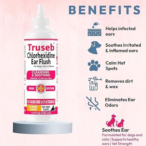 Miniatura 6 de Truseb Advanced - Jabón tópico de orejas para perros con ketoconazol y clorhexidina para perros, gatos y caballos, con aloe, 12 onzas, fabricado en