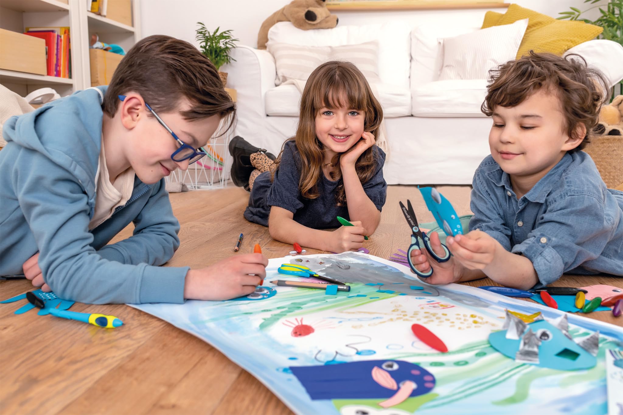 Pelikan, Griffix forbici con impugnatura ergonomica per mancini, sicure per i bambini, comode e resistenti Blue