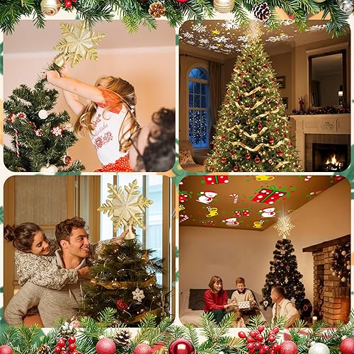 Miniatura 7 de Decoración para árbol de Navidad, estrella iluminada con luz LED giratoria de estrella, estrella dorada con purpurina 3D, luces de proyector de