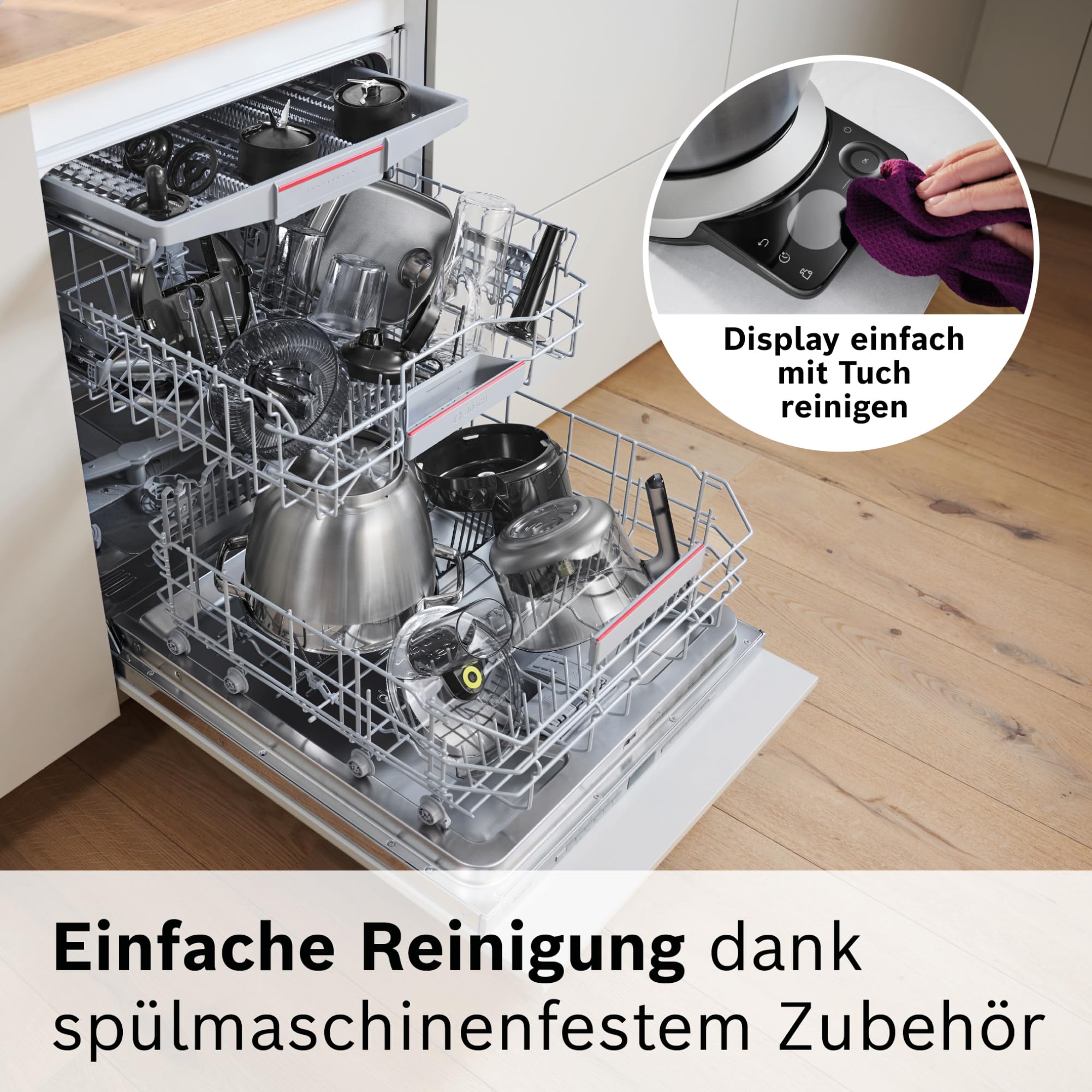 Bosch Küchenmaschine Serie 8, Automatikprogramm, Waage, Timer, 7 Stufen, 6l Edelstahl-Schüssel, Silikonbesen, spülmaschinenfest, 1.800 W, MUMS8ZS18