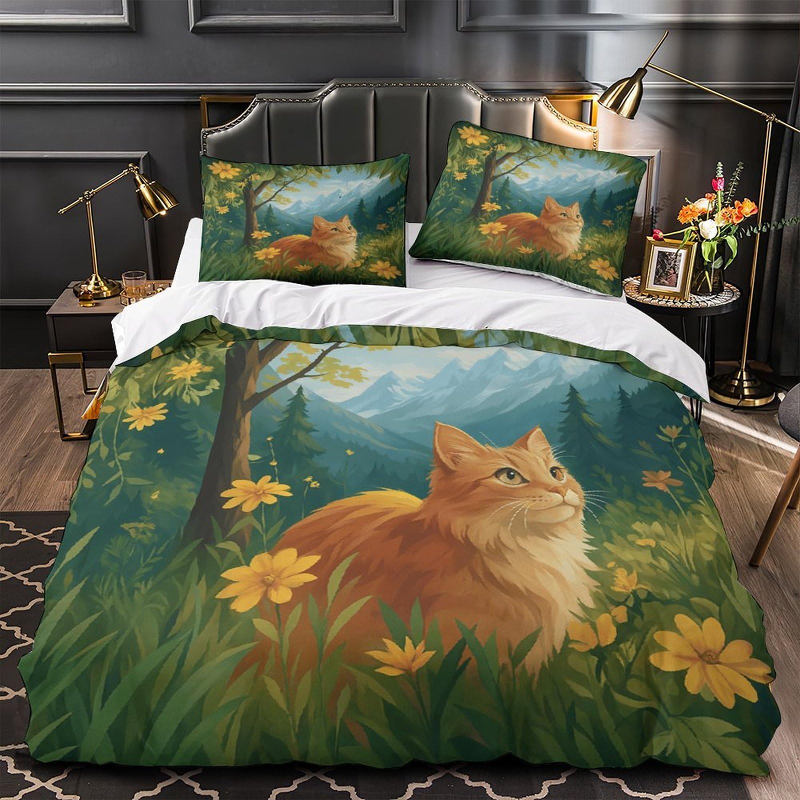 Housse de couette chat de forêt 3D anti-décoloration en microfibre premium texturée