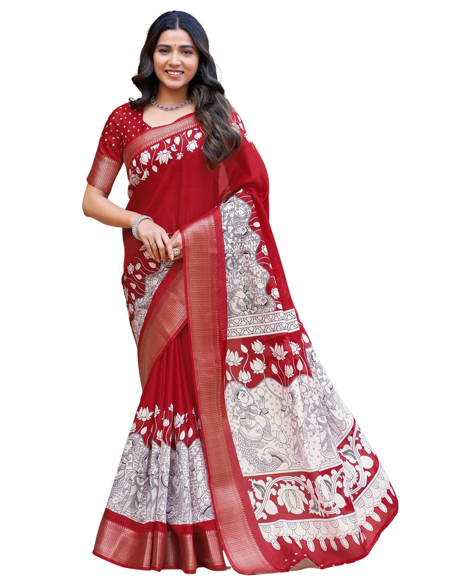 Women's Printed Cotton Saree with Unstitched Blouse Piece-image-24