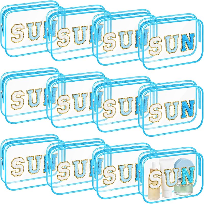 Kacctyen Necessaires transparentes com estampa de letras e zíper, Pacote com 12