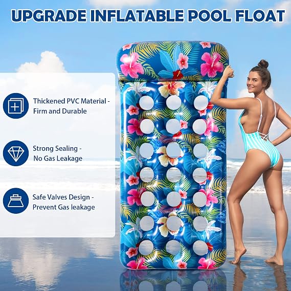 Inflatable Pool Floats Rafts Adult Cooling Pool Floats Contour Lounger with Headrests Swimming Pool Lake Summer Party Floats