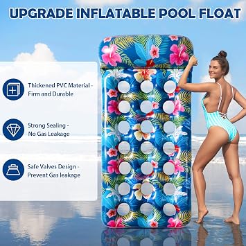 Inflatable Pool Floats Rafts Adult Cooling Pool Floats Contour Lounger with Headrests Swimming Pool Lake Summer Party Floats