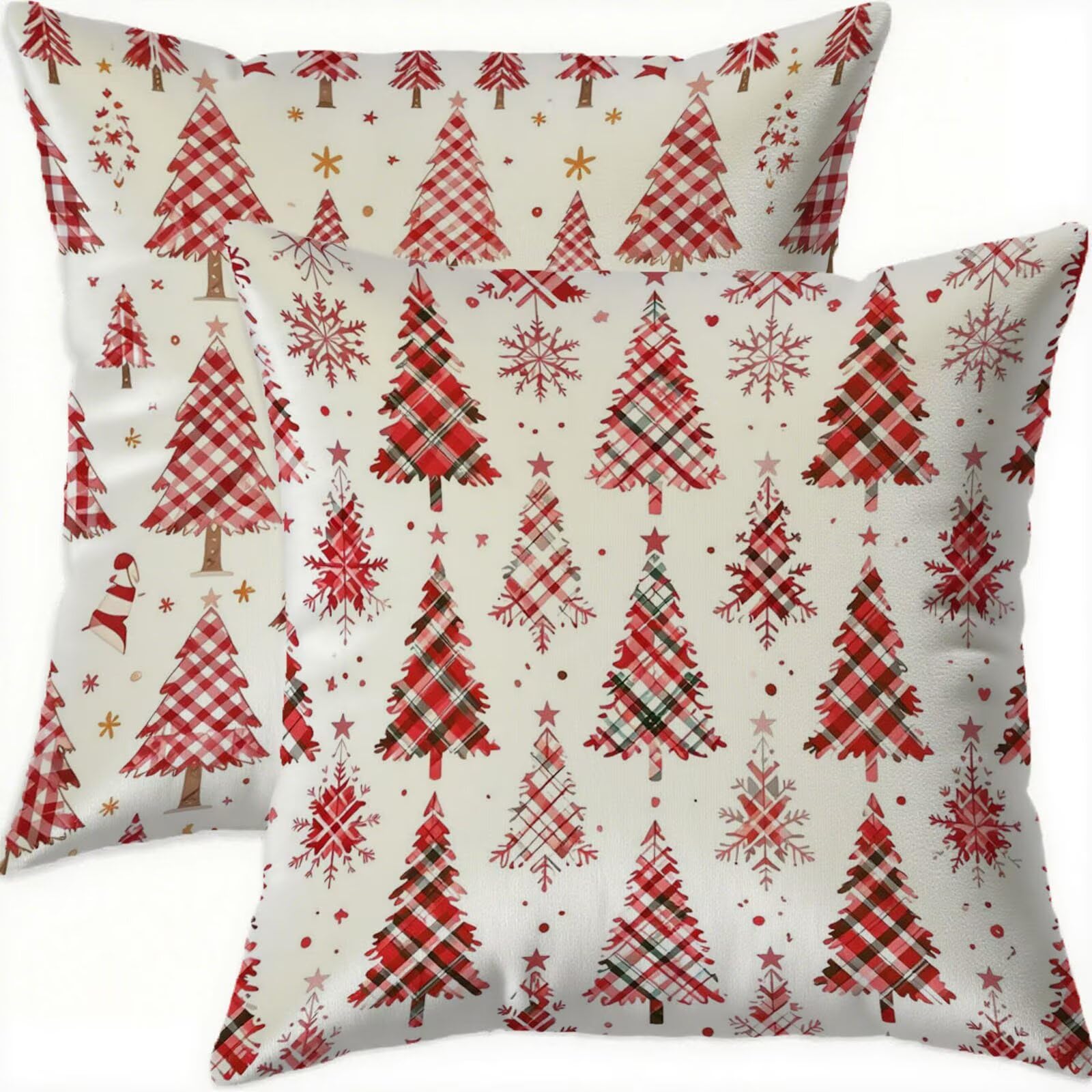 Housse coussin Noël 65x65cm en velours rouge pour décorer le salon en hiver