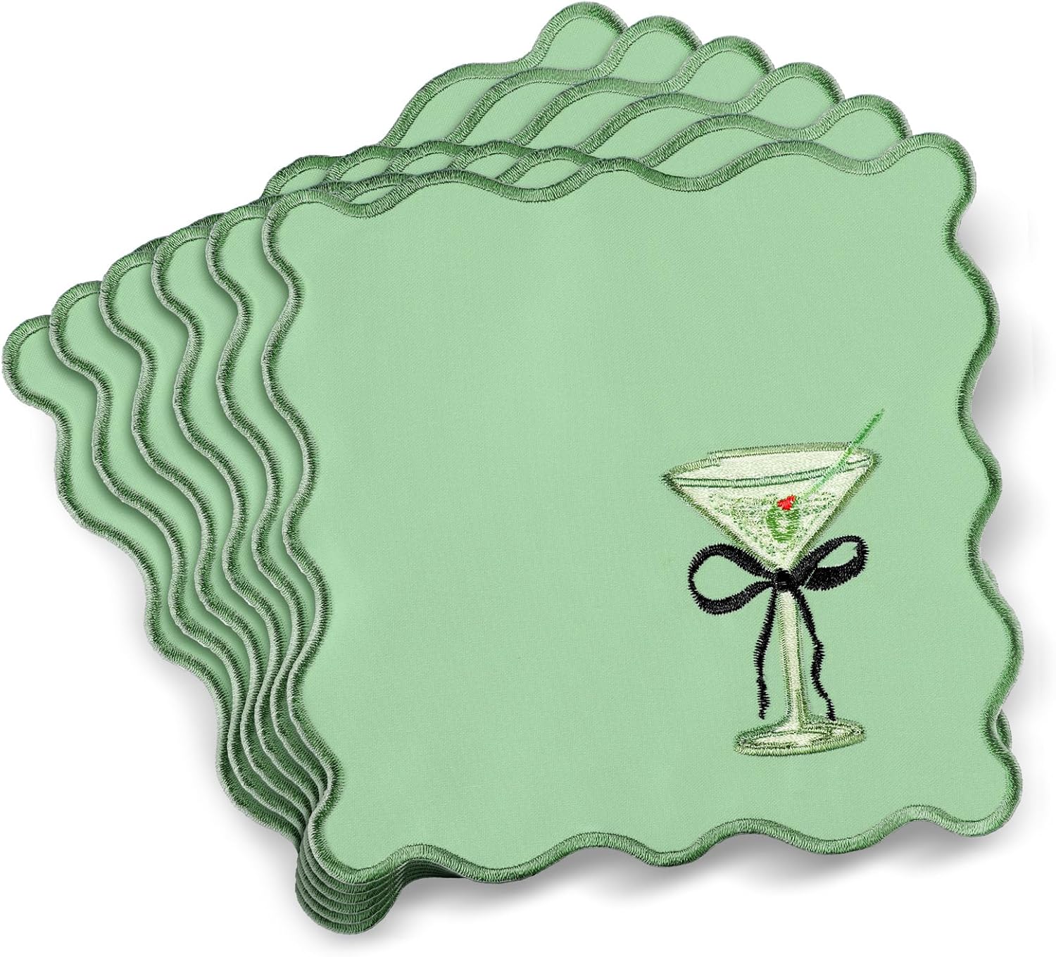12 Servilletas de Cóctel Martini Bordadas 6x6" Satín Poliéster Verde