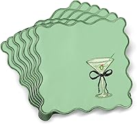 Dunzoom 12-Pack Green Martini Cocktail Napkins - Scalloped Embroidery 'a Tini Bit Older' Washable Polyester Satin 6x6" Party Supplies