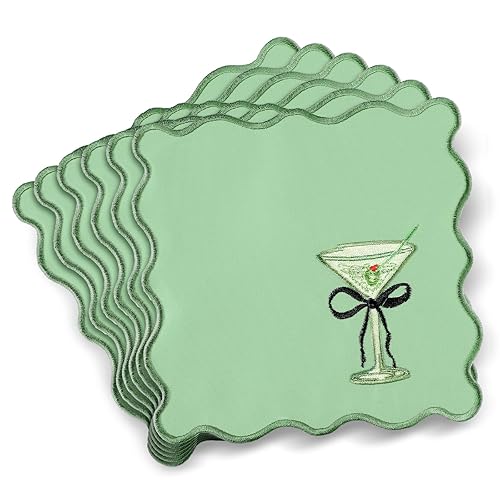 12 Pcs Martini Cocktail Napkins Cloth Scalloped Embroidery a Tini