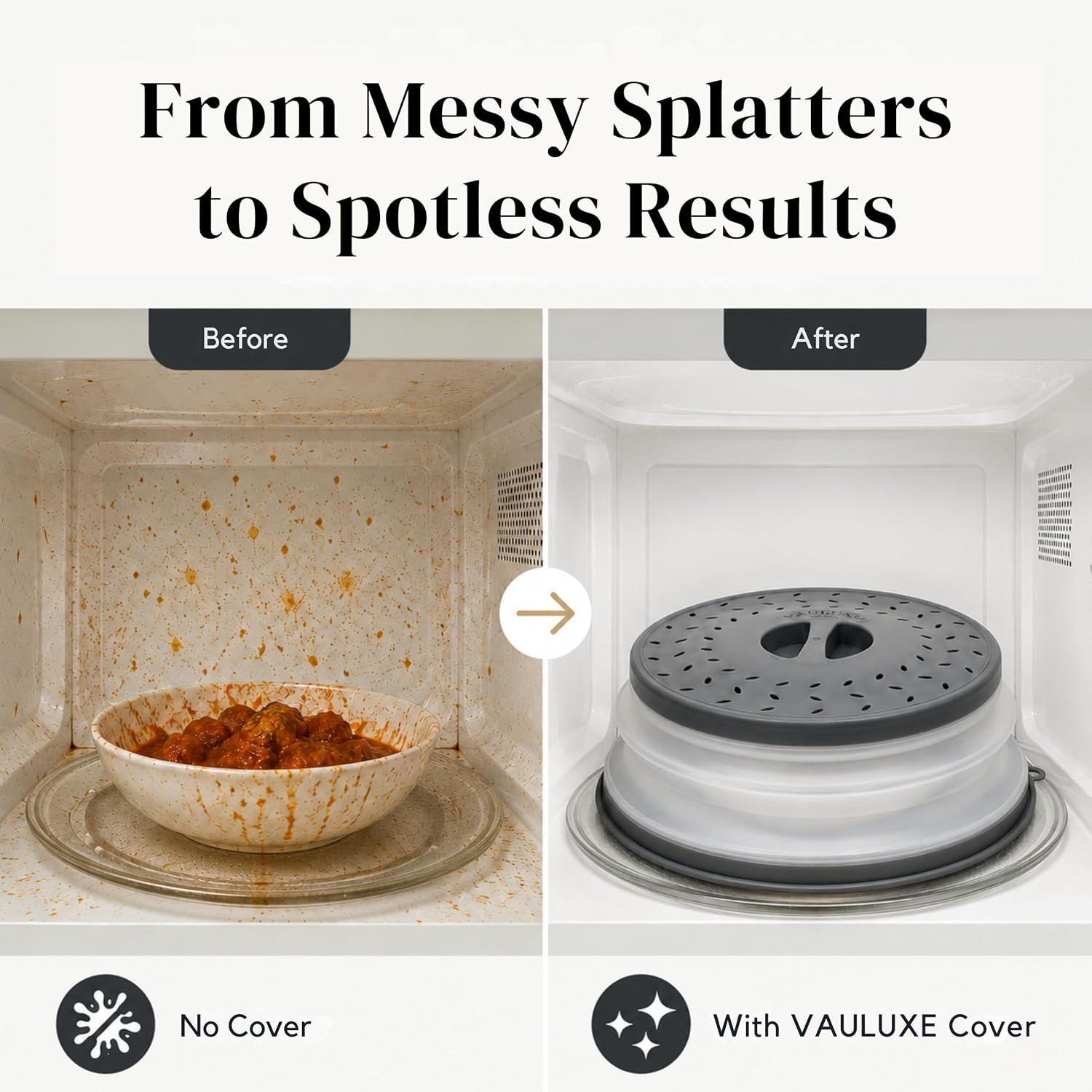 10.5" Collapsible Silicone Microwave Splatter Cover – BPA-Free Microwave Food Cover with Steam Vents, Foldable Microwave Plate Cover & Dish Cover Splatter Guard for Microwave Oven, Grey