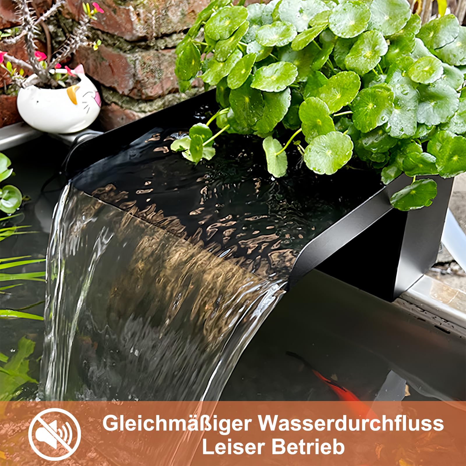 Cascata per laghetto, 20 cm, 2000 l/h, in acciaio inox 304 | Con tubo ondulato 3M e spugna filtrante, cascata per laghetto da giardino, set completo