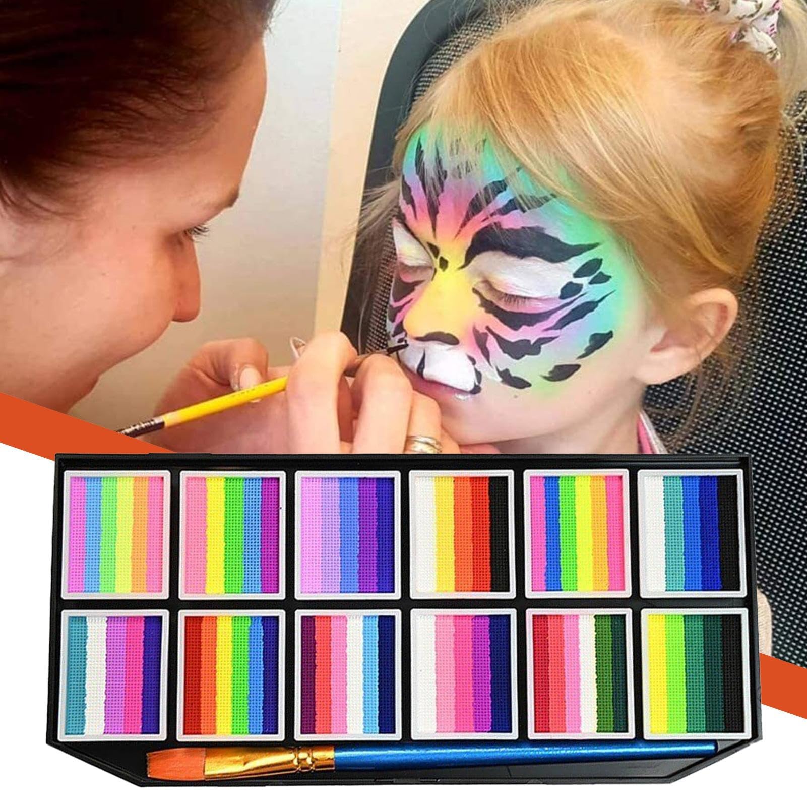 Palette De Peinture Pour Le Visage Et Le Corps, Design Respectueux De La Peau, 12 Couleurs, Palette De Maquillage Professionnelle À Gâteau Divisé, Kit De Maquillage Arc-en-, Sûr Et Pratique, Pour