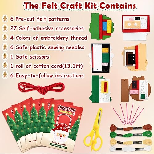 Miniatura 3 de CiyvoLyeen Kit de costura para niños pequeños de Navidad, bolsas de fieltro, juego de bricolaje para niñas y niños preescolares educativos para