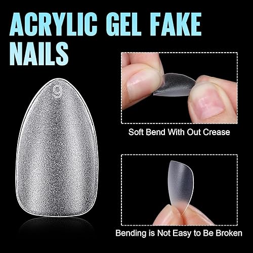 Miniatura 4 de TOMICCA Puntas de uñas cortas de almendra, kit de 450 puntas de uñas de gel suave, 15 tamaños de puntas postizas de almendra prepulidas, uñas