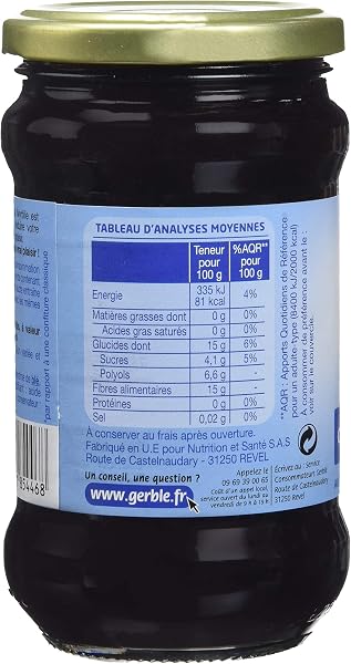 GERBLÉ – Confiture Myrtille – Sans Sucres Ajoutés – Confiture Gourmande au Maltitol – Sans Huile de Palme – Nutri-Score A – Pot 320 g - 4