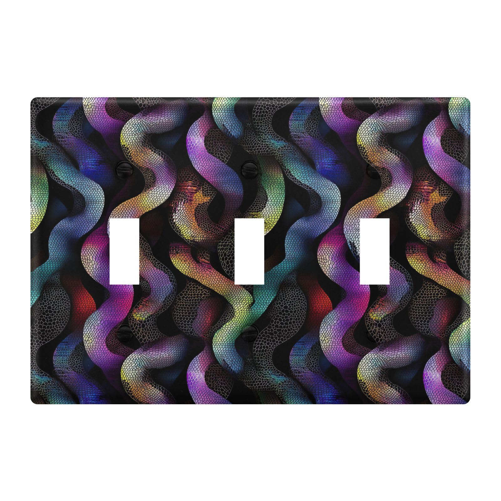 Light Switch Cover Rainbow Pastel Black Snakes Wall Plates for Electrical Outlets 3 Gang 202b7155