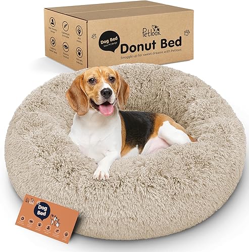 Miniatura 20 de Cama para perros con forma de dona, comodidad prémium para aliviar la ansiedad, diseño esponjoso y calmante con soporte ultra afelpado, acogedora