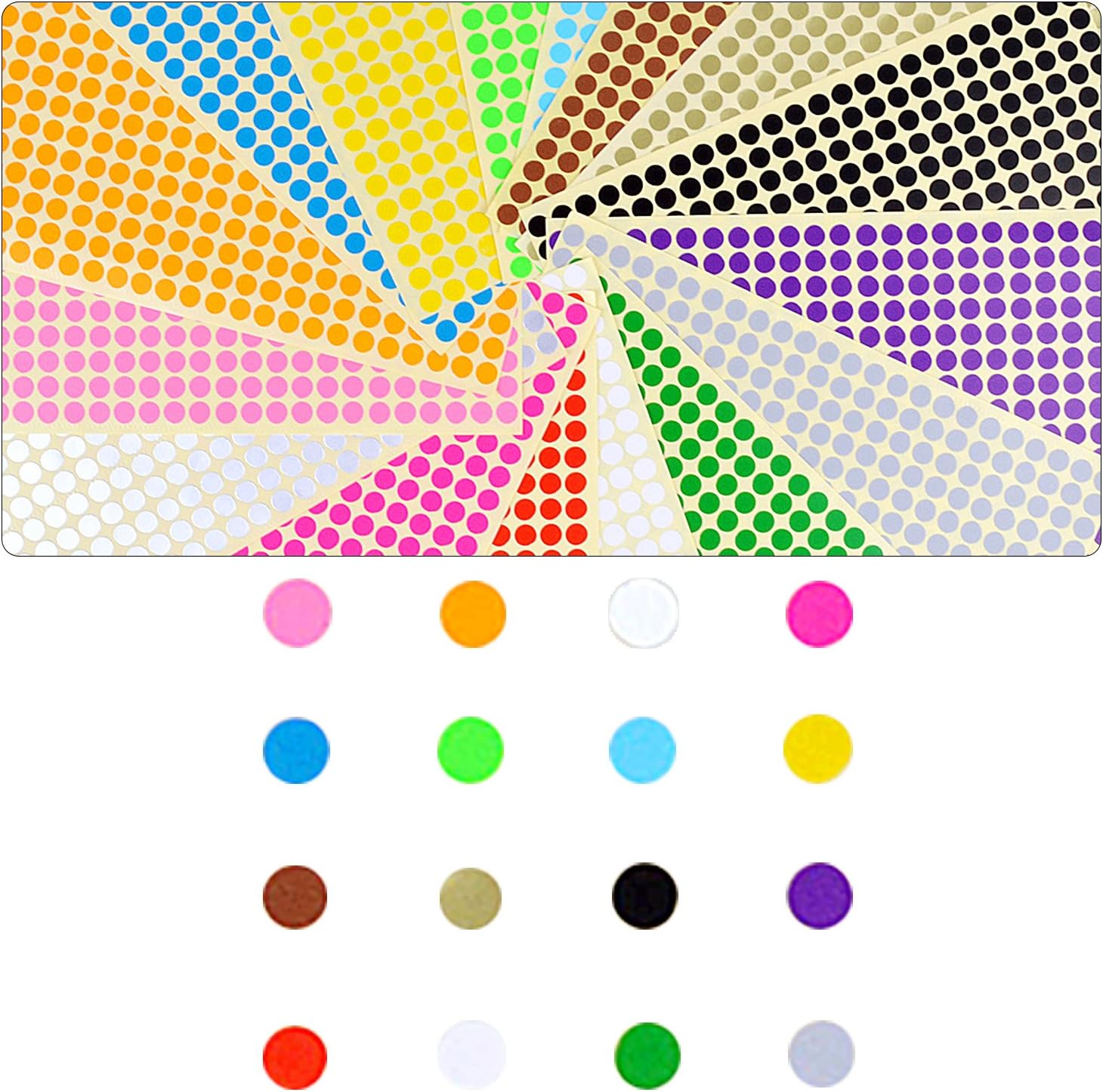 BronaGrand 16 Sheets Dia 1/4inch Self Adhesive Round Dot Stickers Coding Label Circle Stickers 6528 Dots in Pack 16 Colors