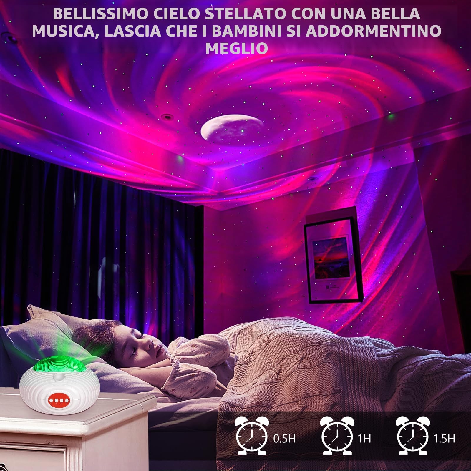 Proiettore Stelle Soffitto,Doppio Effetto Proiettore cielo Stellato Aurora e la Via Lattea con Altoparlante Bluetooth Luce Notturna con Timer/Remoto, per bambini, adulti