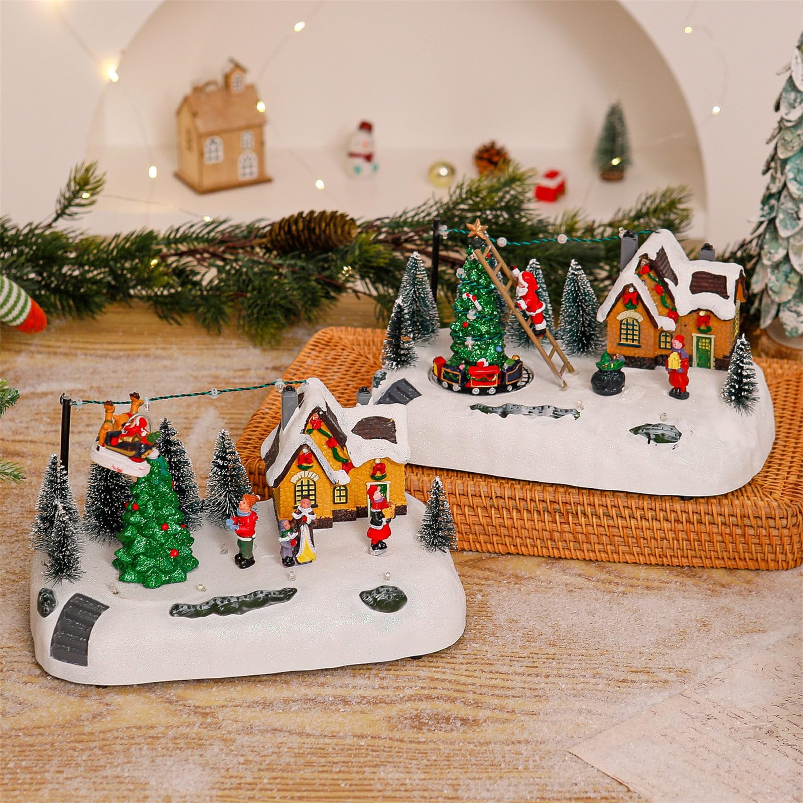 Aurgiarme Decorazione natalizia in resina a tema con funzioni musicali e illuminazione ornamento per genitori e figli, attività di decorazione per feste di Natale