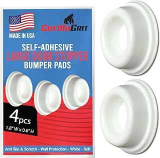 Rubber Door Stopper Bumpers (Pack of 4) White - Made in USA - Self Adhesive Wall Protectors, Prevent Damage to Walls from Door Knobs Handles, Guard and Shield