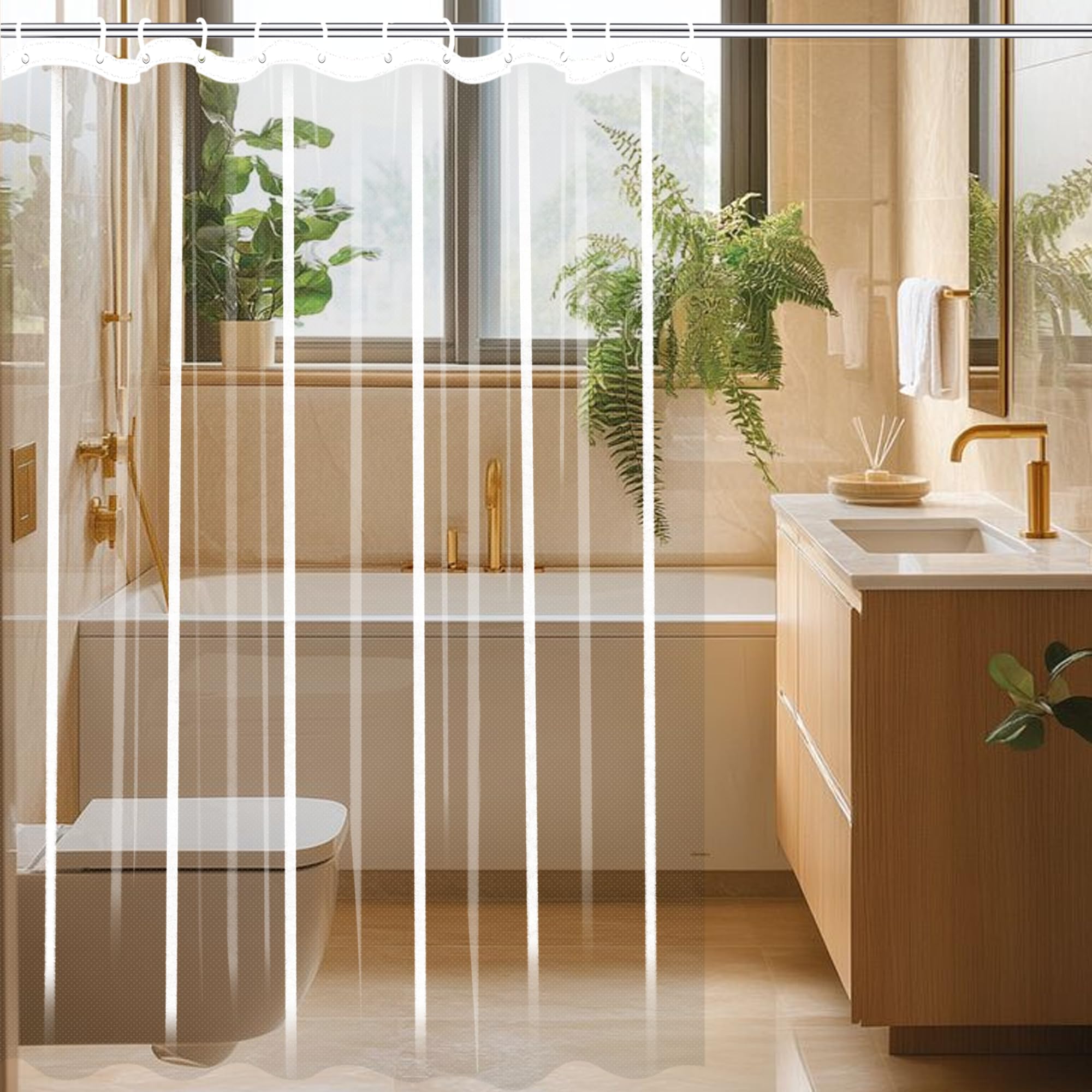Rideau de douche imperméable et anti-moisissure en PEVA transparent avec œillets métalliques et crochets Idéal pour salle de bain et baignoire Facile à nettoyer 290 x 190 cm