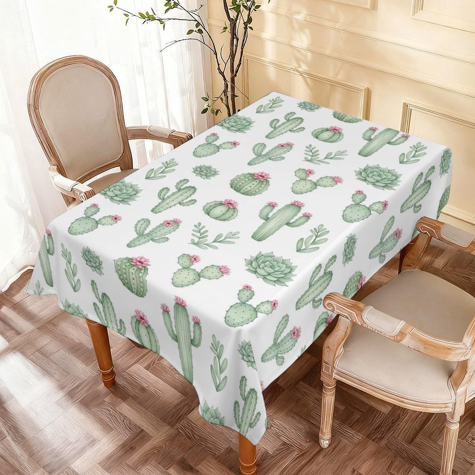 Nappe fleurs et cactus 137x183 cm anti-taches pour table de cuisine