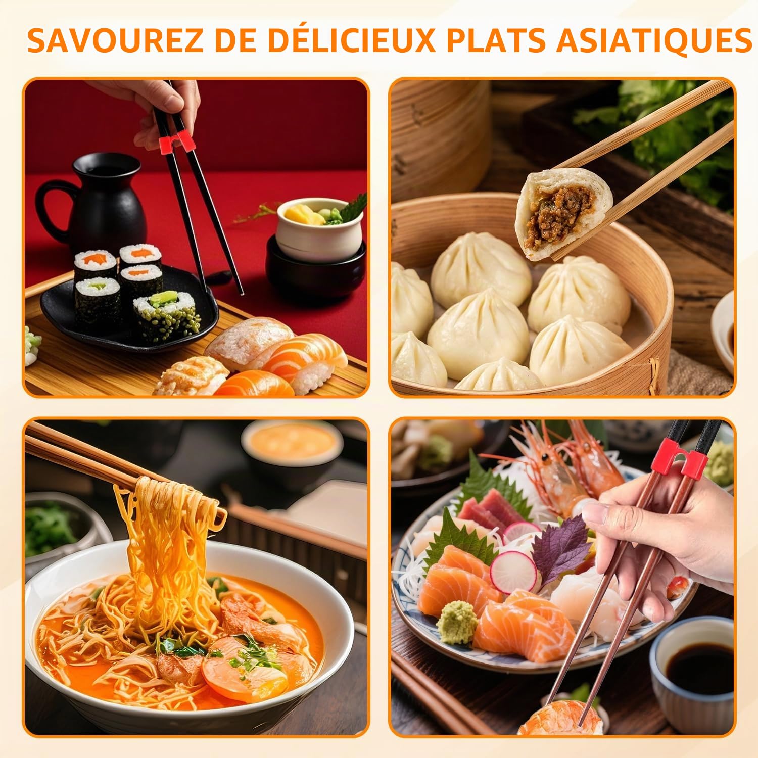 Lot de 8 aides pour baguettes, connecteurs d'apprentissage pour adultes, débutants ou apprenants, baguettes non incluses (8 couleurs)