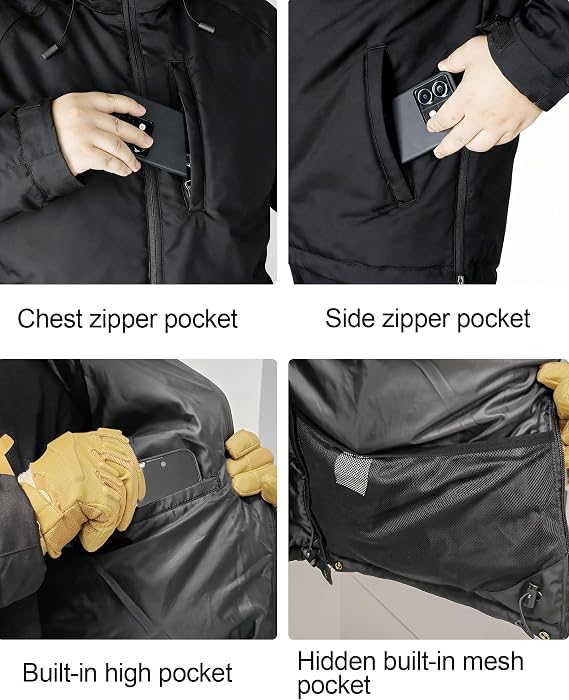 Men's Winter Jacket | Water Resistant Ski Jacket Warm Snow Coat Mountain Windbreaker Hooded Parka Heavyweight Outerwear