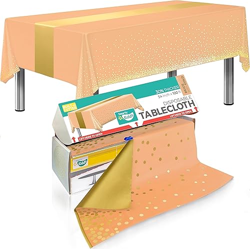 Rollo de mantel de plástico beige crema de 54 x 100 pies con caja de corte integrada, mantel desechable para fiestas, pícnic, eventos