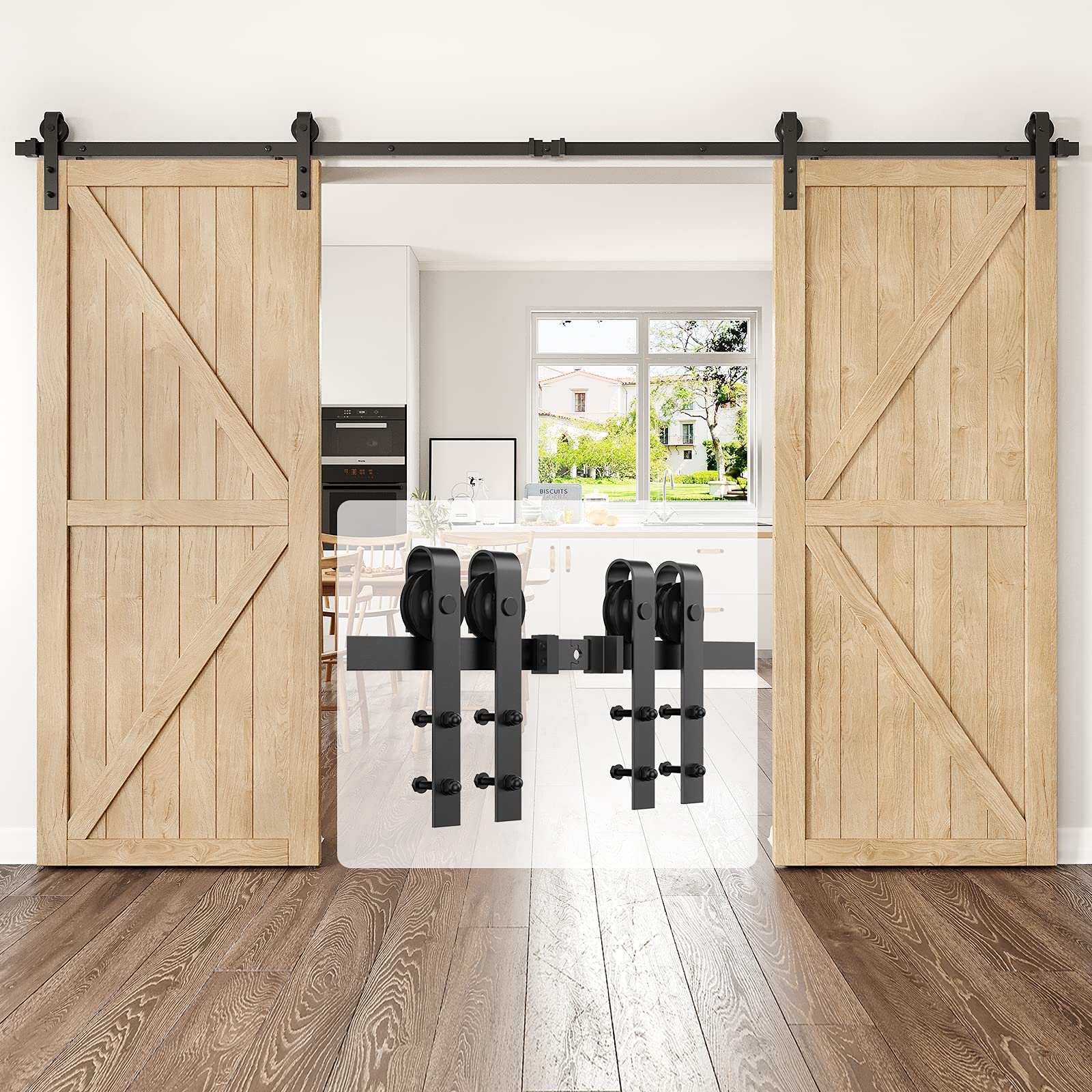 Heavy Duty Sturdy Sliding Barn Door Hardware Kit Double Door - Smoothly and Quietly-Easy to Install