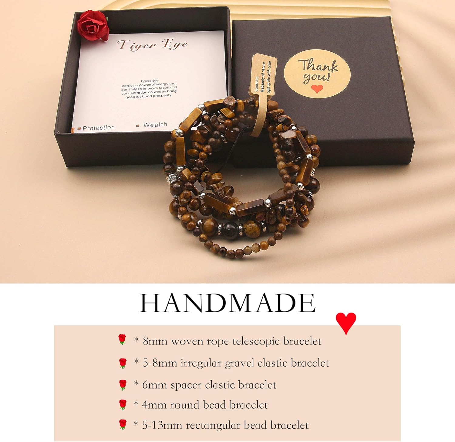 5Pcs Healing Crystal Bracelet for Women Men, Handmade Adjustable Gemstone Bracelets Beaded Reiki Energ Bracelet Set Jewelry Gifts for Women Men - Image 5