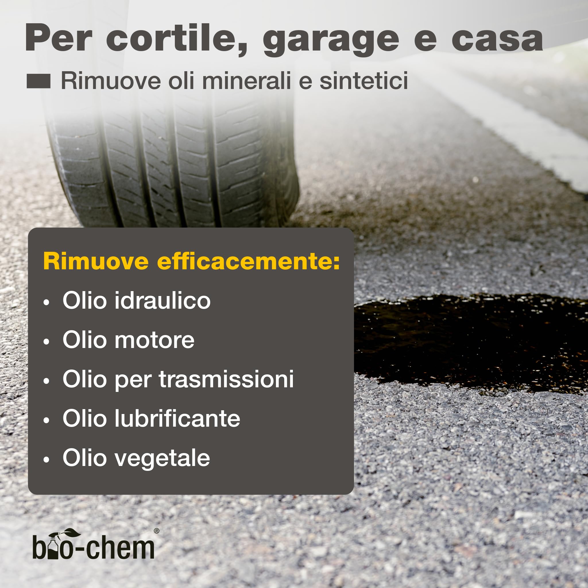 bio-chem - Smacchiatore per Macchie d'olio 2L - Smacchiatore concentrato biodegradabile - Pulizia per pavimentazioni in Pietra, Asfalto - Detergente per Auto, Garage e terrazzi