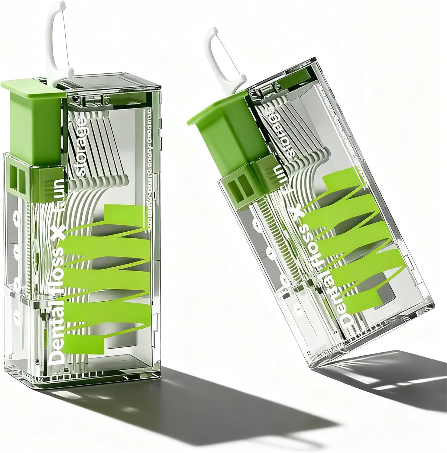 2025 Design Automatic Ejectable Floss Picks Dispenser, Refillable Portable Oral Care Organizer with 10 Disposable Floss Sticks (2Pcs Green)