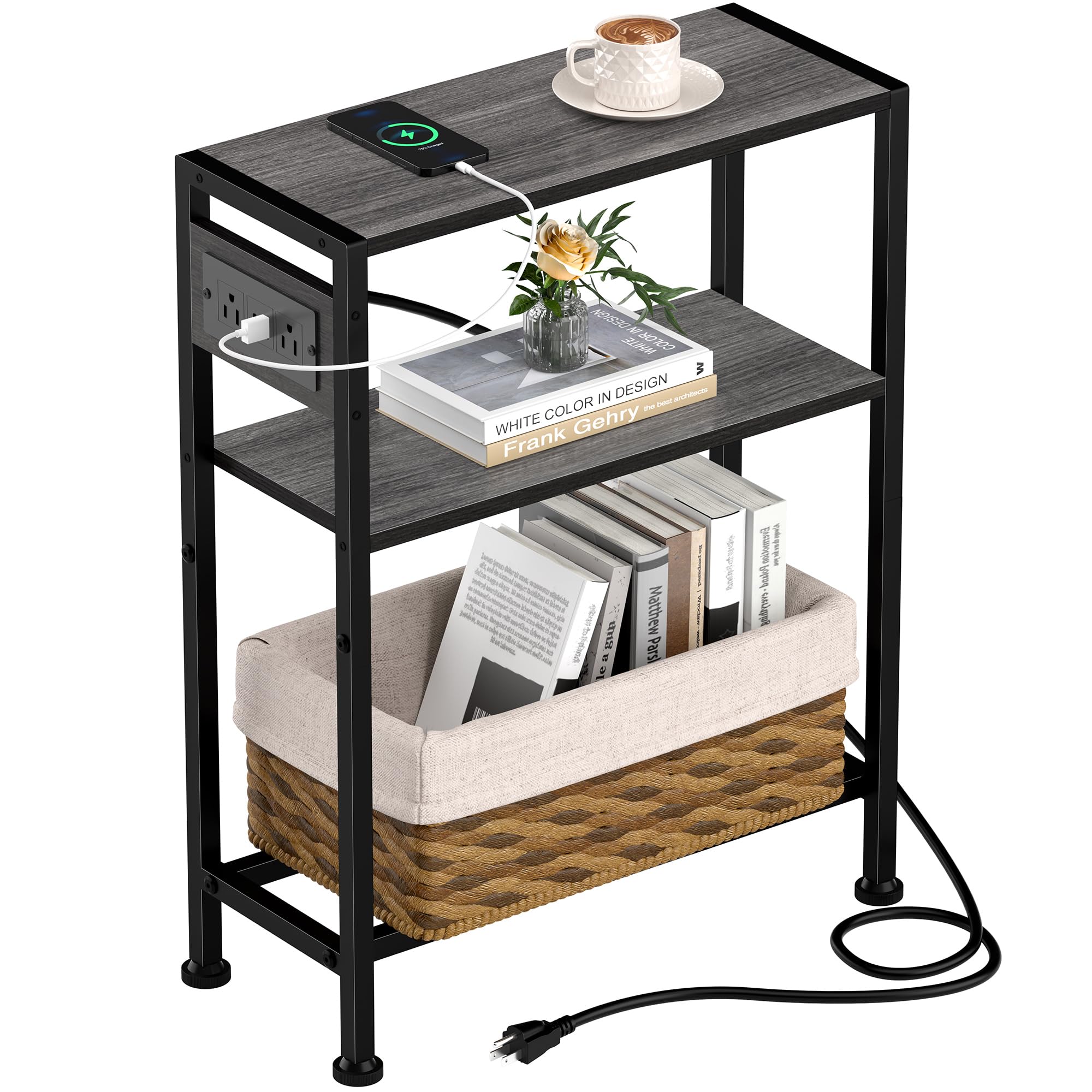 Petite table d'appoint étroite pour meubler un studio et charger ses appareils