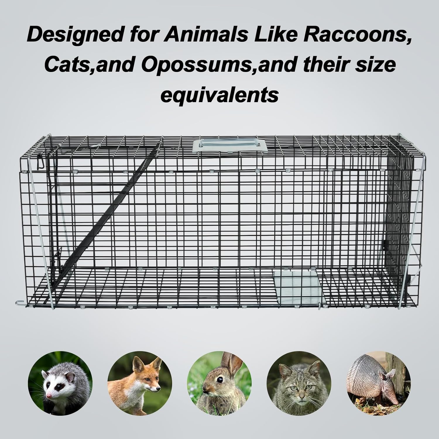 37" Live Raccoon Trap Cage Heavy Duty,Humane Live Animals Trap for Stray Cats, Raccoons, Squirrel, Skunk, Mole, Groundhog, Armadillo, Rabbit Black