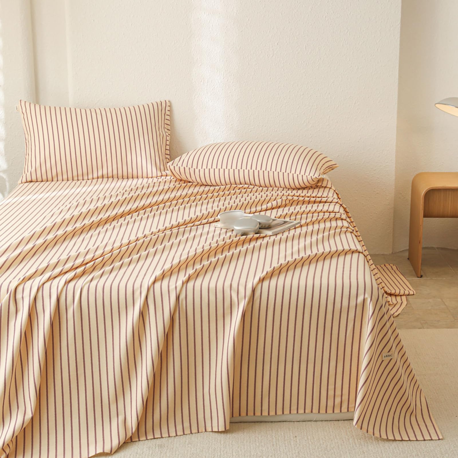 Drap plat 200x230cm violet en coton avec 2 taies d'oreiller pour lit double