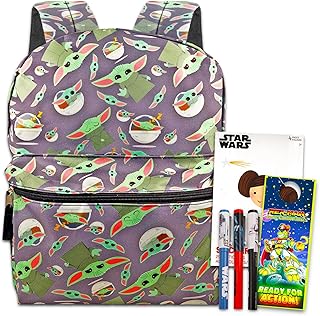Mandalorian Baby Yoda Backpack for Kids, Adults - Bundle with 16 Inch Baby Yoda Backpack Plus Baby Yoda Pens, Star Wars Stickers, and More (Boys and Girls Backpack), kids backpack boys