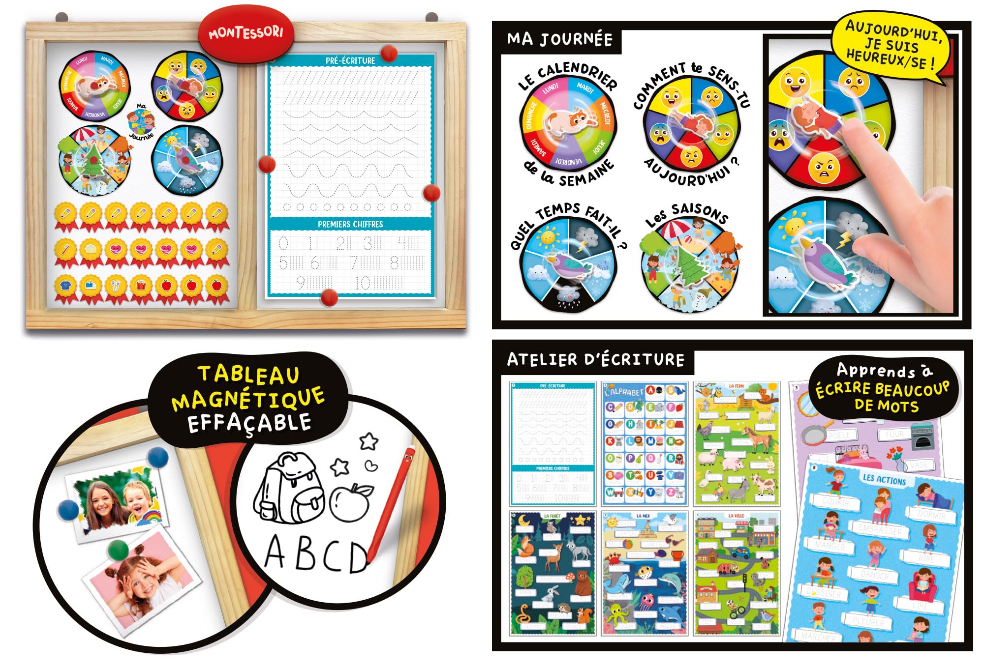 Lisciani - Montessori Pen : Super École - Tableau Magnétique Montessori pour Enfants dès 3 Ans - Format Maxi - Stylo Ergonomique - Apprentissage ludique - Encourage l'exploration -Fabriqué en Italie