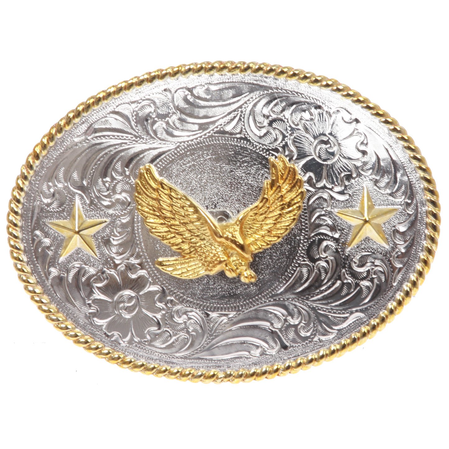 Western Cowboy fibbia argento con aquila svettante oro cintura in pelle