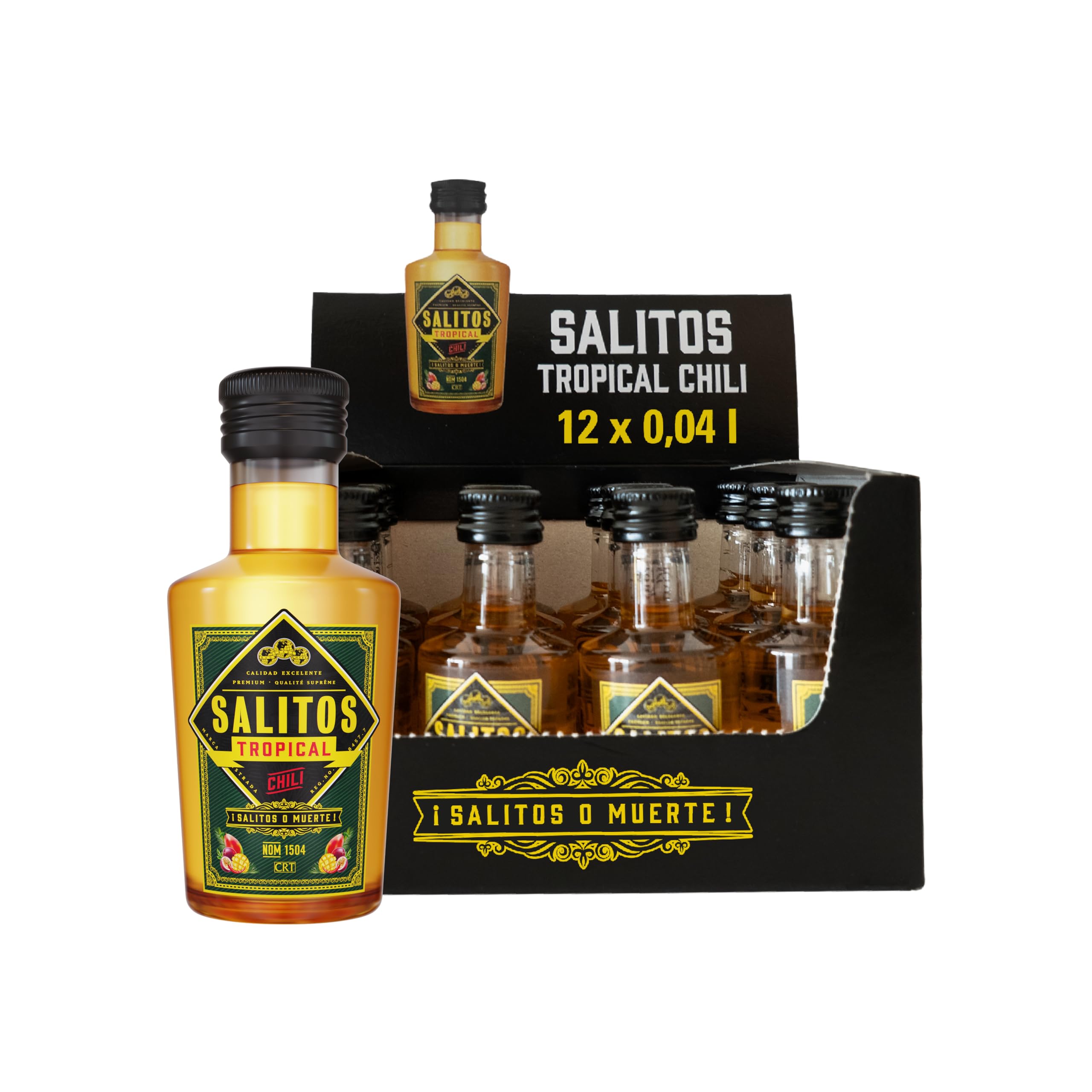SALITOS Tropical Chili 12 x 4 cl - 20% Vol. Premium-Tequila Likör Shot mit exotischer Fruchtnote & Chili-Kick – ideal für Gruppen & Events – Mexikanisches Lebensgefühl in jeder Flasche