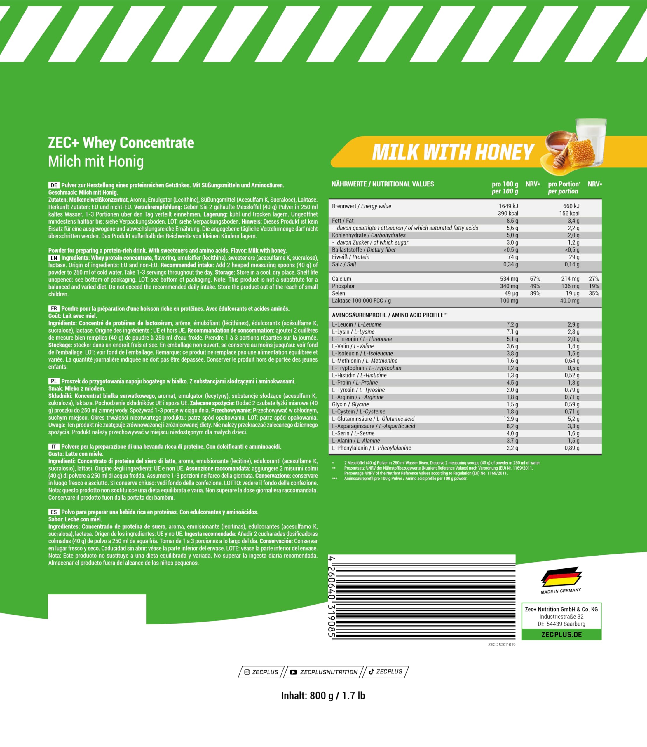 Zec+ Clean Concentrate (800g) Lait au miel