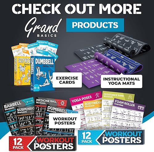 Miniatura 8 de Paquete de 2 tarjetas de entrenamiento de peso corporal y mancuernas, tamaño grande de 5 x 3.5 pulgadas, con 100 ejercicios diferentes y tapete de