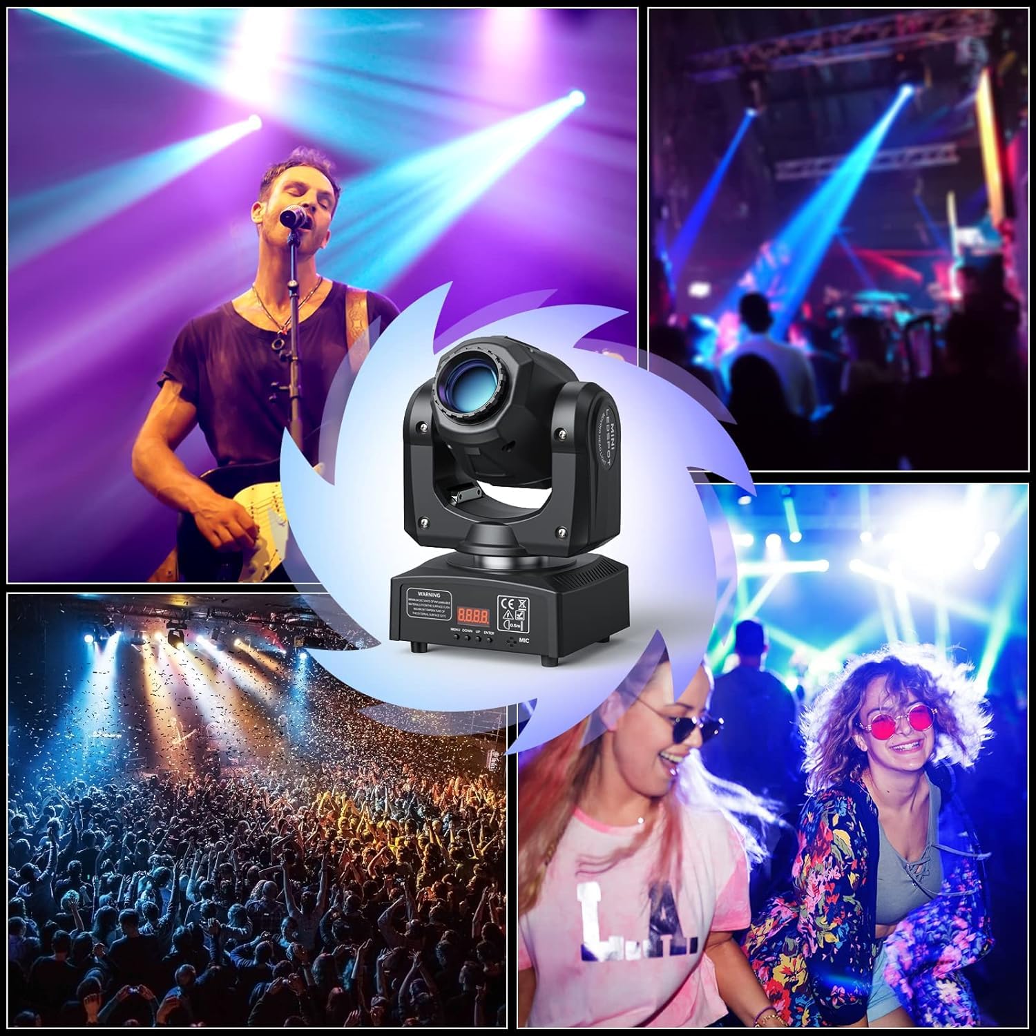 U`King 2pcs Moving Head LED Discolicht Partylicht DMX 512 RGBW Lichteffekte 8 Gobo 8 Farben 9/11 Kanäle für DJ Partybeleuchtung Licht