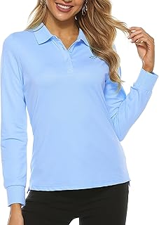 AIRIKE Women\'s Long Sleeve Polo Shirts Lady Fit Cotton Casual Golf Work Sports T-Shirts