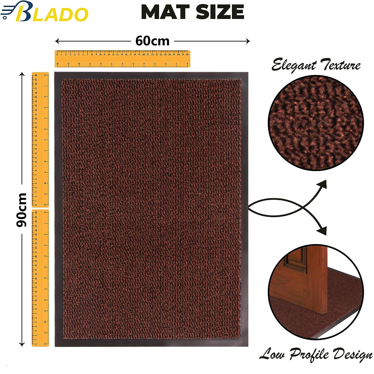 BLADO Washable Door Mats, Non-Slip Heavy Duty Doormats, Stylish Large Rubber Mat - Image 3