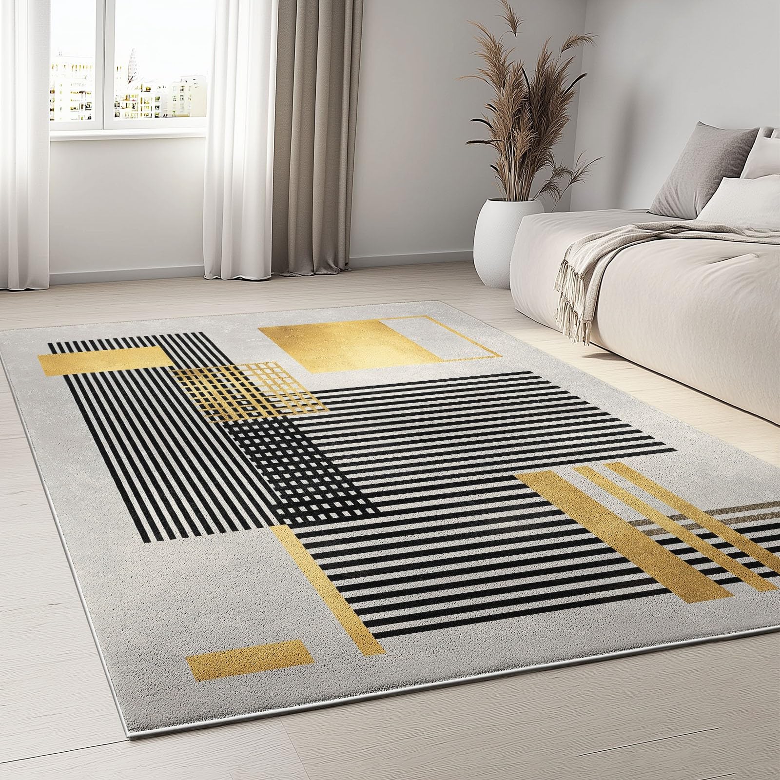 Dywan do salonu, minimalistyczny i wyrafinowany geometryczny patchwork, można prać w pralce, miękki polar, pokój dziecięcy, sypialnia, wystrój domu, antypoślizgowy dywanik 120 x 160 cm, szary