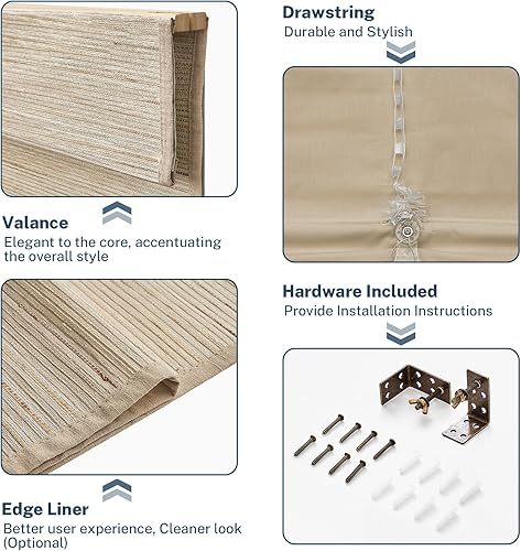 Miniatura 5 de Persianas romanas personalizables sin cordones para ventanas, tratamientos de ventanas, de tela natural, persianas romanas con filtro de luz, color