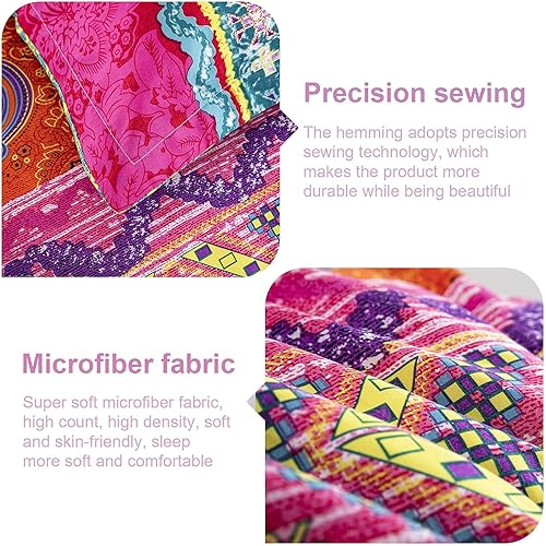 Miniatura 5 de WONGS BEDDING Juego de edredón bohemio tamaño Queen, juego de edredón alternativo bohemio reversible de microfibra ultrasuave, 3 piezas (1 edredón