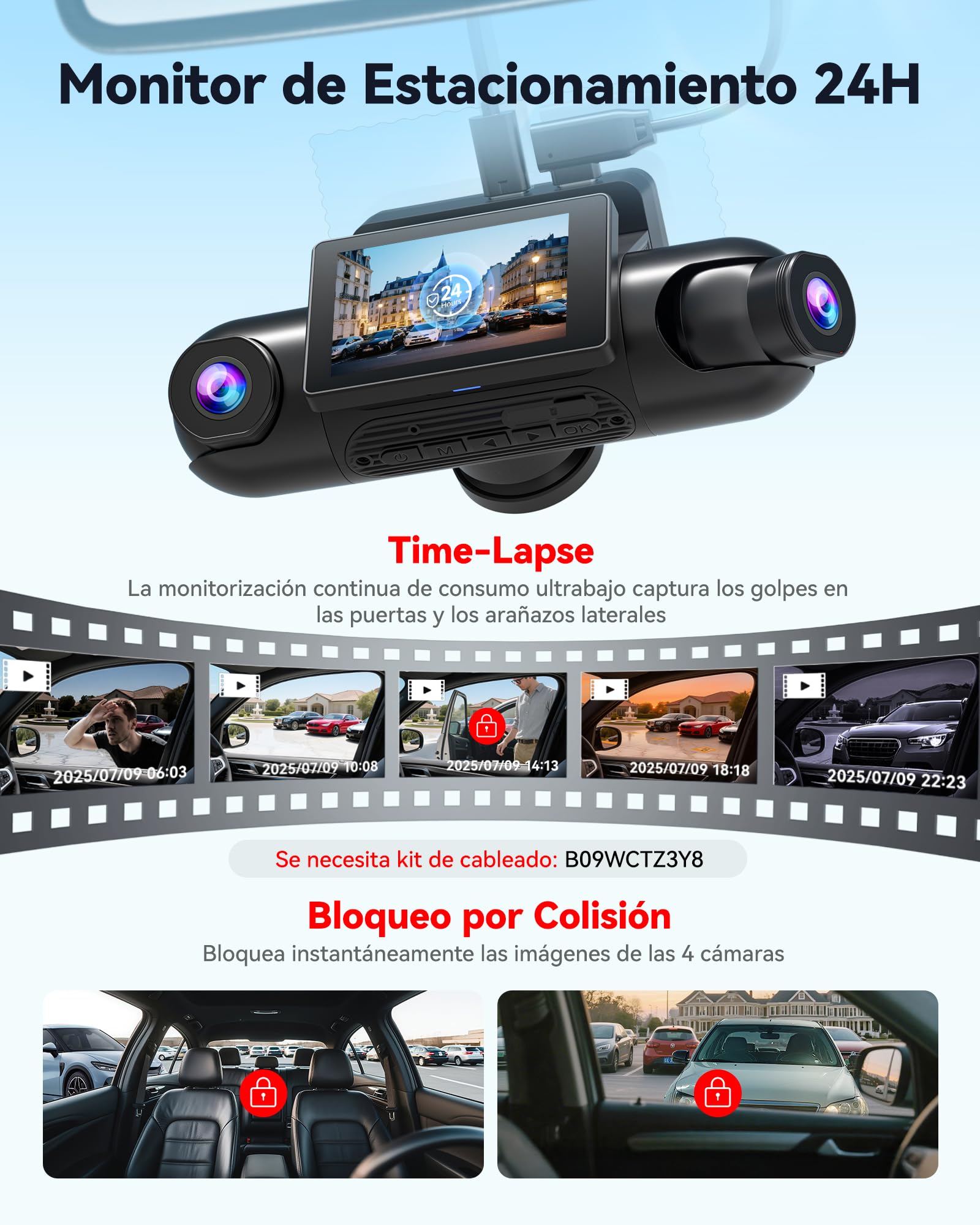 REDTIGER de 4 Canales Dash Cam Coche con Visión de 360°,Doble STARVIS 2, 2,5K*2+1080P*2,Cámara para Salpicadero Delantera y Trasera,Interior Izquierda y Derecha, WiFi de 5,8 GHz, 8 luces IR con Visión